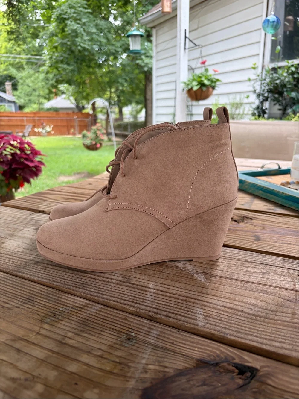 Dolce Vita Women's Taupe Lace-Up Wedge Booties